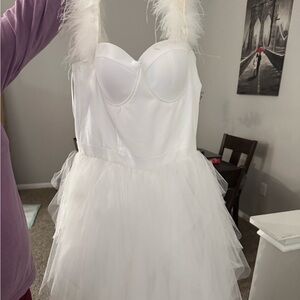 Fashion Nova White Feather Strap Wedding Dress